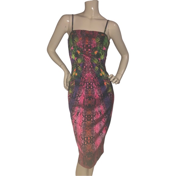 Genese London Tropical Satin Dress with colourful rhinestone detailing Small 4US - Picture 6 of 17